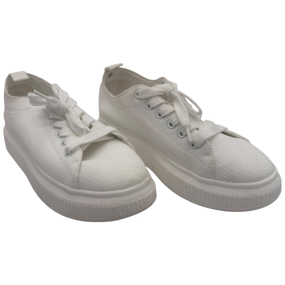 BP. Sonny Women's 6.5M White Fabric Platform Lace Up Sneakers